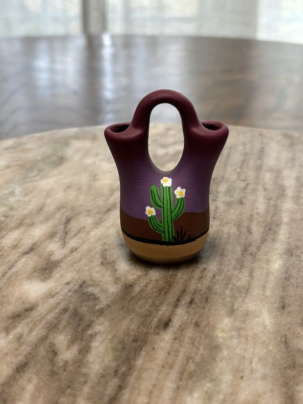 TESA NAVAJO SOUTHWEST MAACK WEDDING VASE HAND PAINTED CACTUS & FLOWER EUC